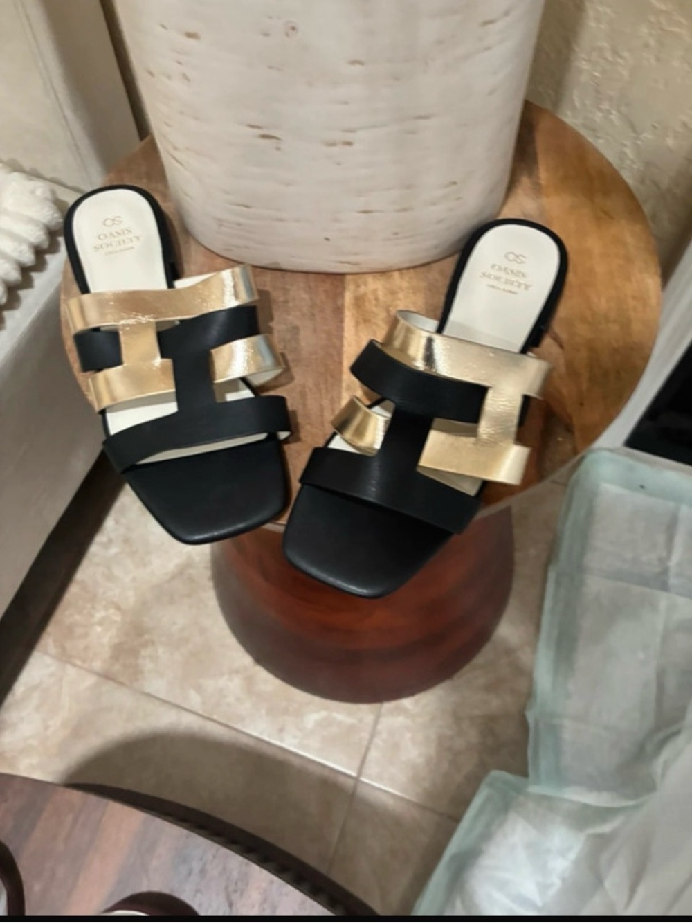 Society Gold and Black Slide Mules - Women